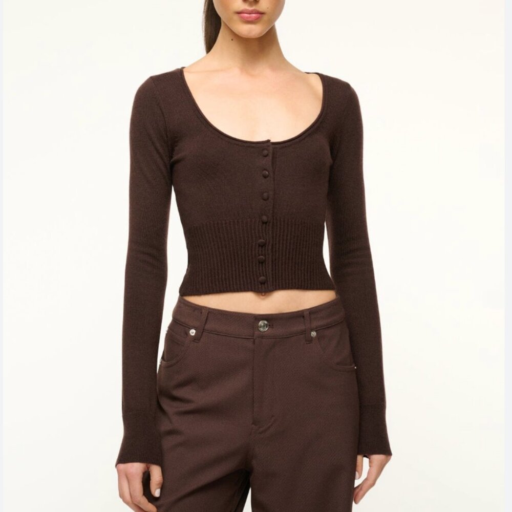 NWT STAUD Sabrina Sweater Small Dark Chocolate Cafe Brown